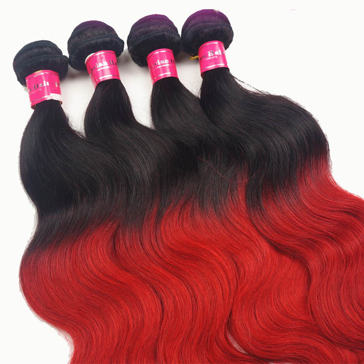12 34 Two Tone 1b Natural Black And Red Ombre Brazilian Remy Hair Extensions Body Wave