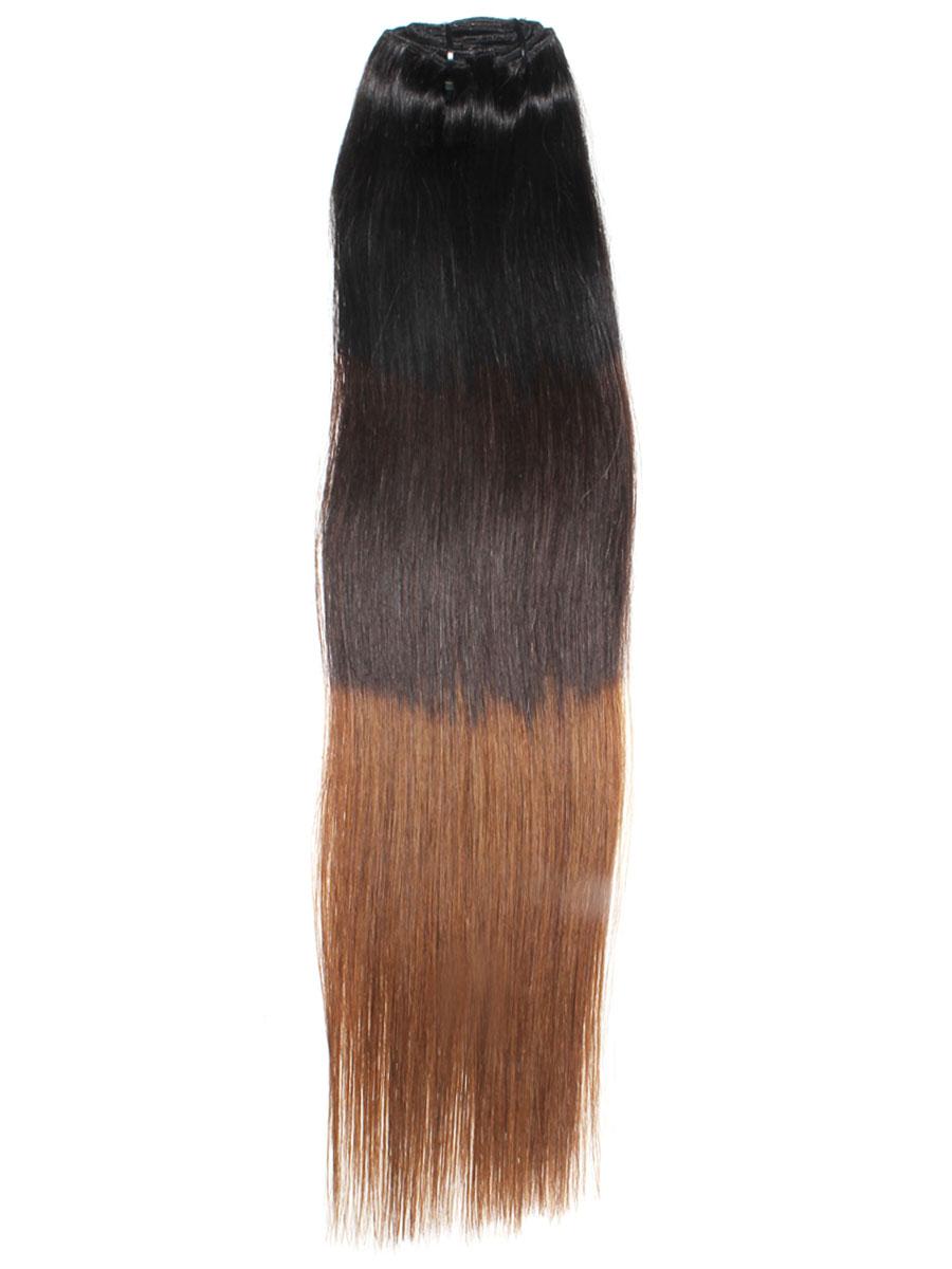 28 Inch Natural Black Dark Brown And Auburn Ombre Clip In