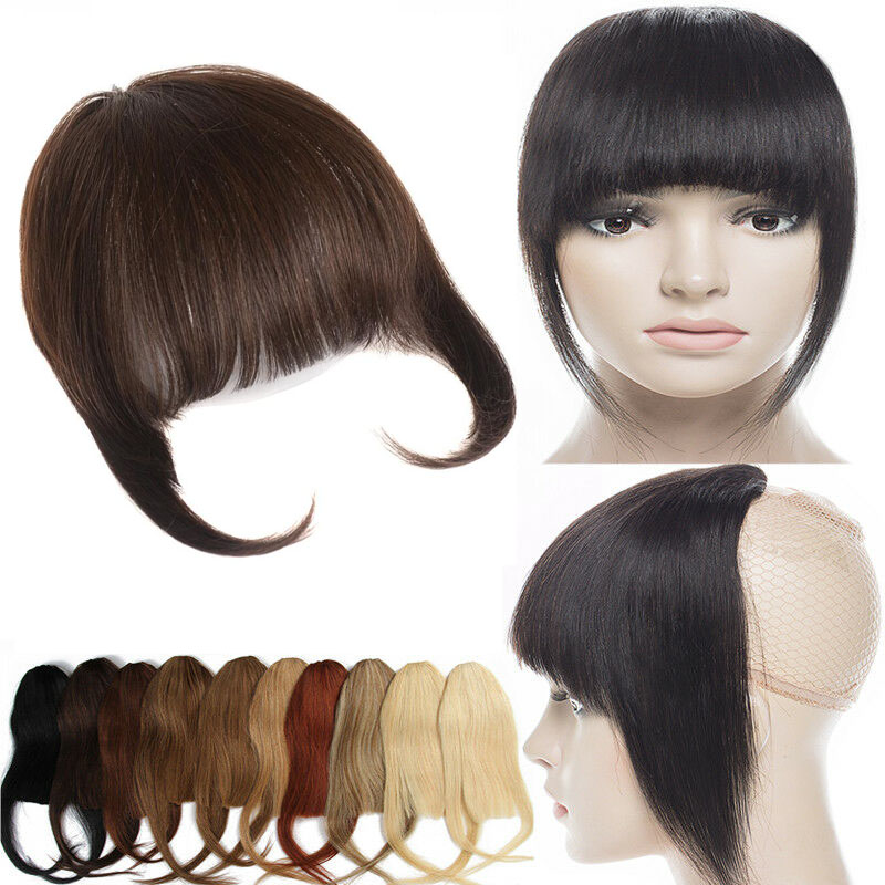 Human Hair Topper Clip In/On Neat Bangs Fringes With Temples Hair  Extensions Straight