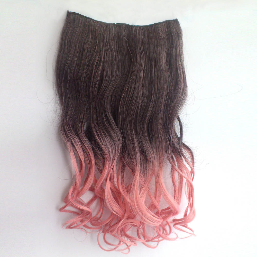 Ombre Colorful Clip In Hair Wavy 11 Black Pink 1 Piece