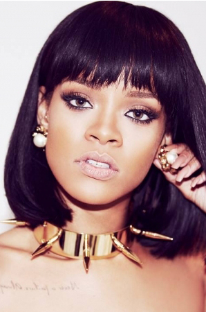Rihanna Cute Short Bob Black Hair Full Bangs Lace Wigs Hairplusbase Com
